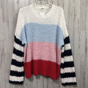 Adora Colorblock Sweater L Popcorn‎ Knit Bell Sleeve Pullover Trendy Cozy Top